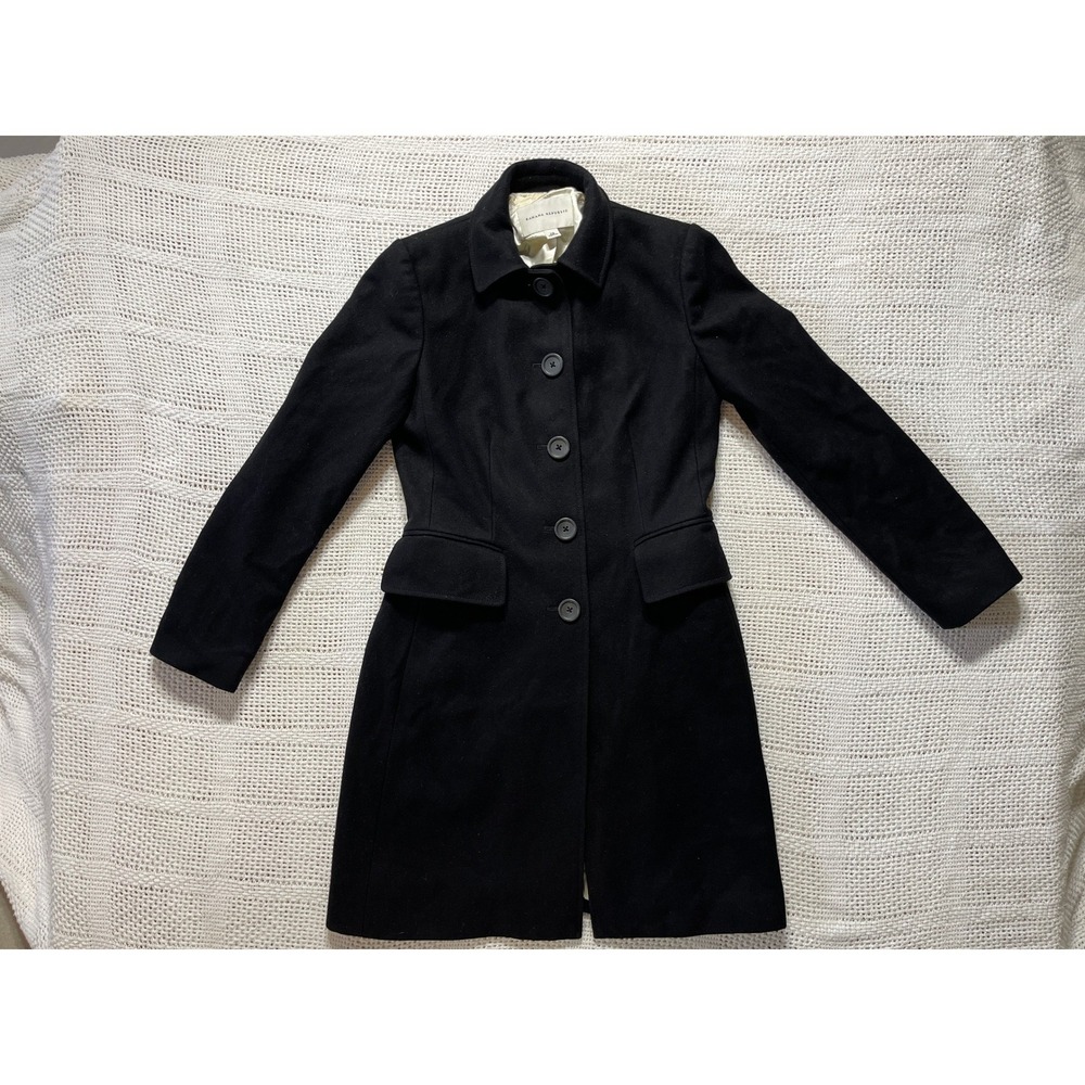 Banana Republic Womens Black Wool Blend Button Front Trench Coat Jacket XS